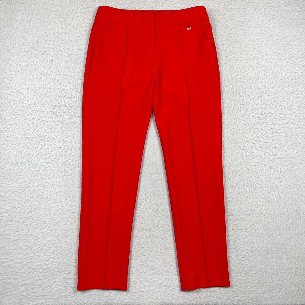Trina Turk Trousers Womens 6 Red Slim Pintuck Career Office Siren Tomato Chic